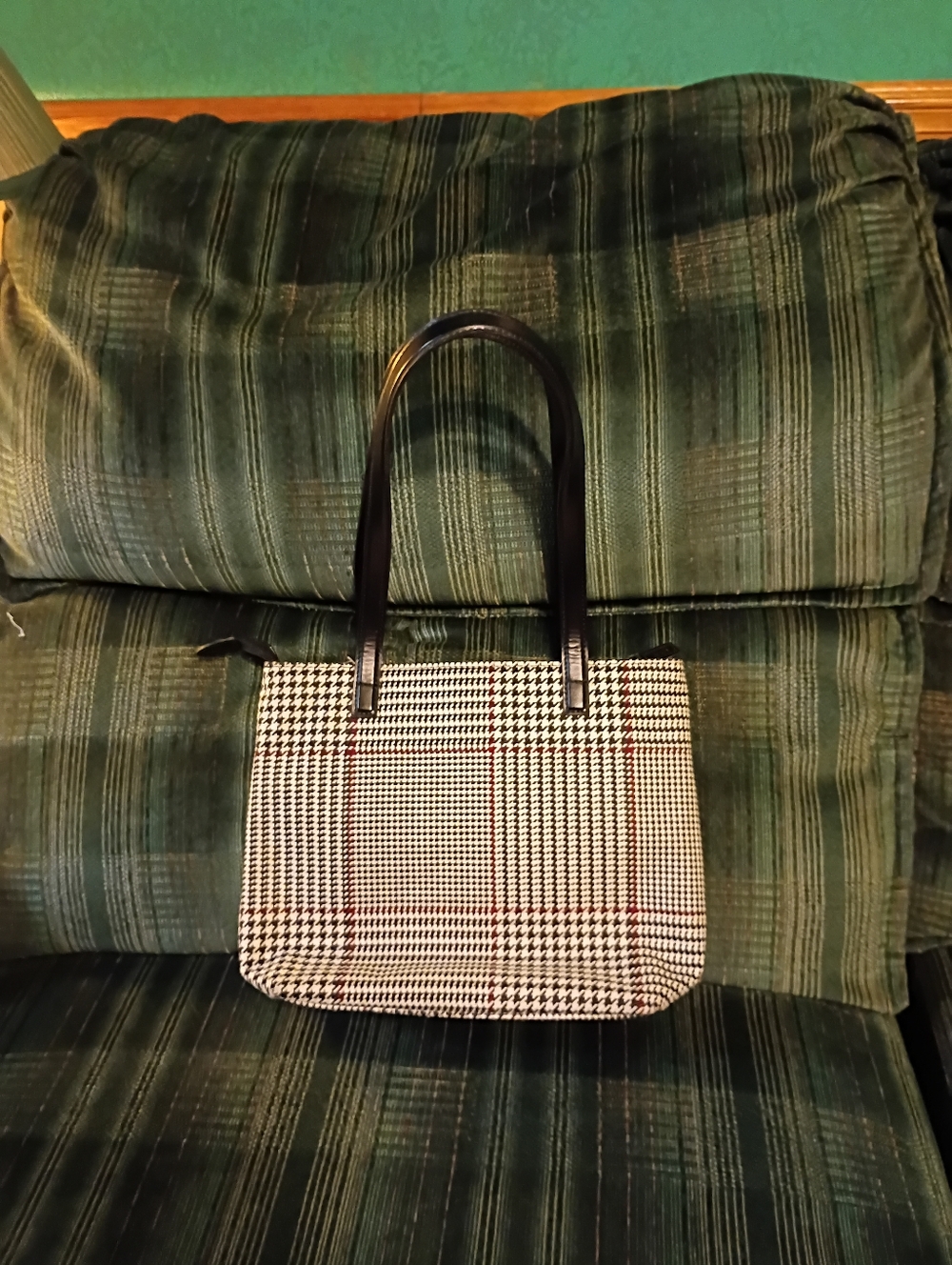 Ralph Lauren Houndstooth tote bag red trim black strap 9x12 - Picture 5 of 6